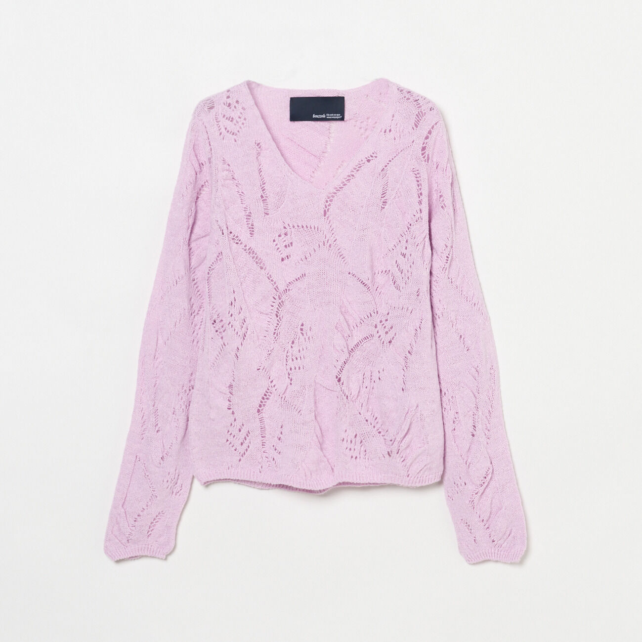  「boussole LEAF LACE V/N」|ニット・セーター|ピンク系