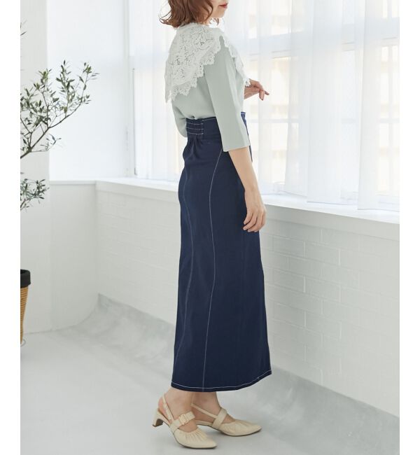 MAJESTICLEGON「レースカラーハーフスリーブニット」|ニット・セーター|