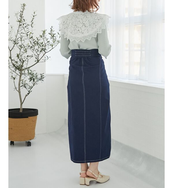 MAJESTICLEGON「レースカラーハーフスリーブニット」|ニット・セーター|