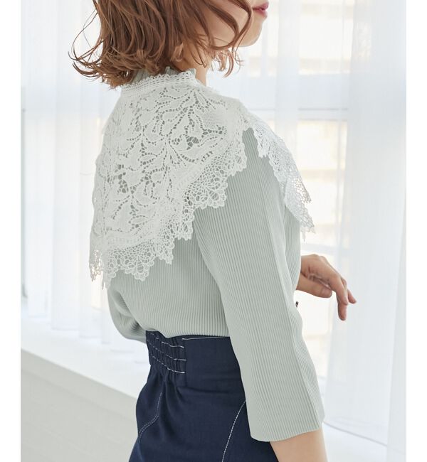 MAJESTICLEGON「レースカラーハーフスリーブニット」|ニット・セーター|