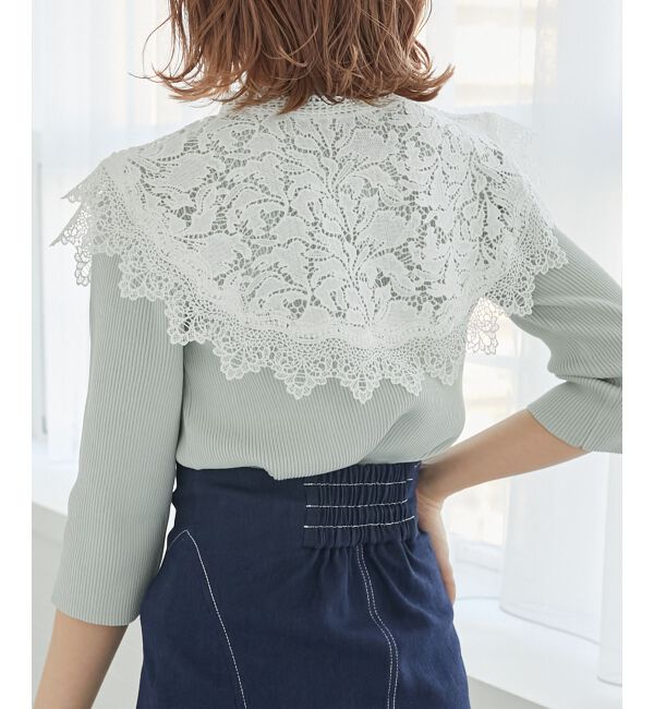 MAJESTICLEGON「レースカラーハーフスリーブニット」|ニット・セーター|