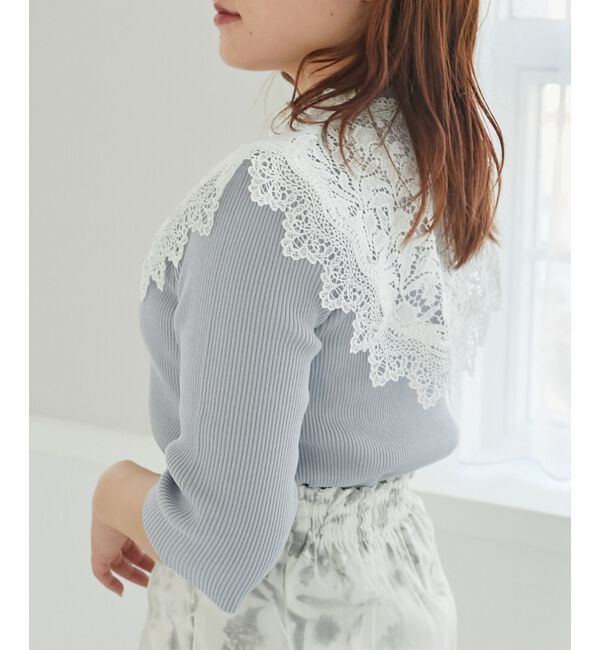 MAJESTICLEGON「レースカラーハーフスリーブニット」|ニット・セーター|