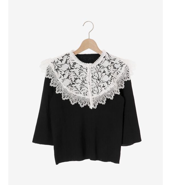 MAJESTICLEGON「レースカラーハーフスリーブニット」|ニット・セーター|