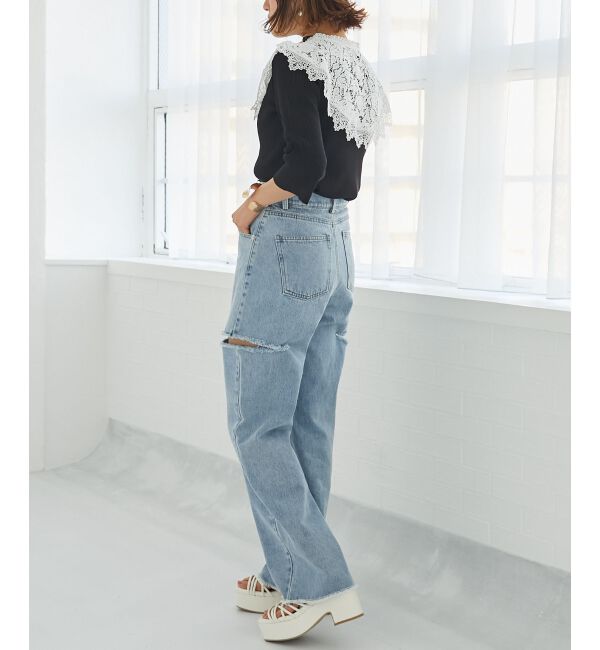 MAJESTICLEGON「レースカラーハーフスリーブニット」|ニット・セーター|