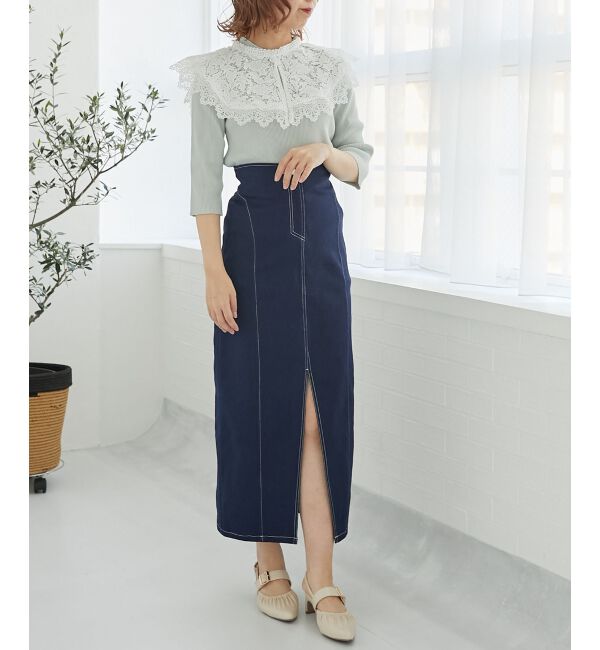 MAJESTICLEGON「レースカラーハーフスリーブニット」|ニット・セーター|