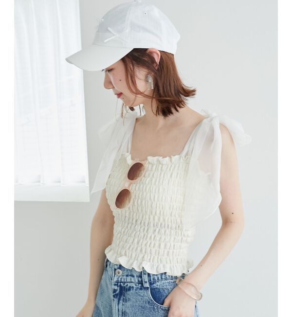 MAJESTICLEGON「カップ付肩リボンシャーリングキャミ」|キャミソール|