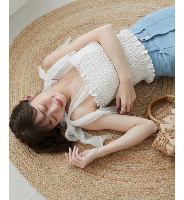 MAJESTICLEGON「カップ付肩リボンシャーリングキャミ」|キャミソール|