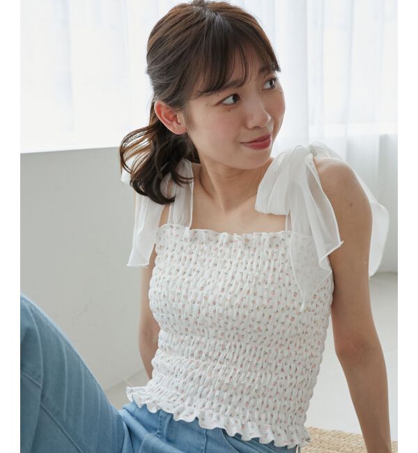 MAJESTICLEGON「カップ付肩リボンシャーリングキャミ」|キャミソール|