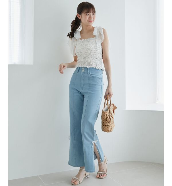 MAJESTICLEGON「カップ付肩リボンシャーリングキャミ」|キャミソール|