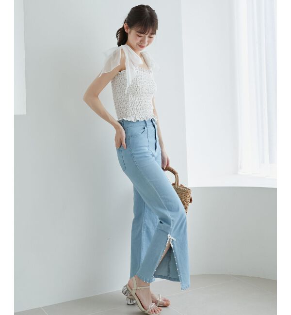 MAJESTICLEGON「カップ付肩リボンシャーリングキャミ」|キャミソール|