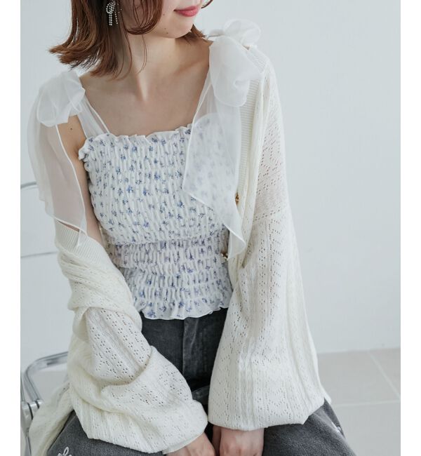 MAJESTICLEGON「カップ付肩リボンシャーリングキャミ」|キャミソール|