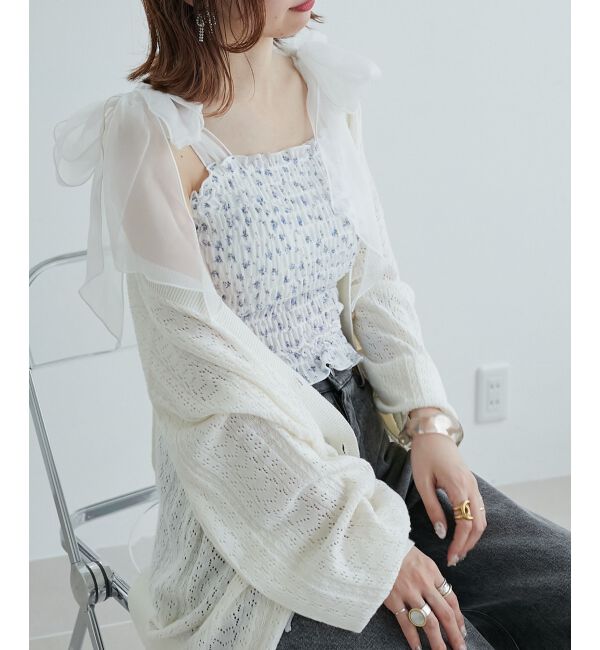 MAJESTICLEGON「カップ付肩リボンシャーリングキャミ」|キャミソール|