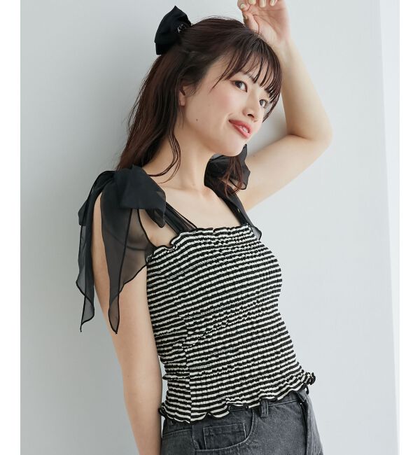 MAJESTICLEGON「カップ付肩リボンシャーリングキャミ」|キャミソール|