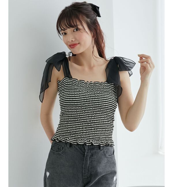 MAJESTICLEGON「カップ付肩リボンシャーリングキャミ」|キャミソール|