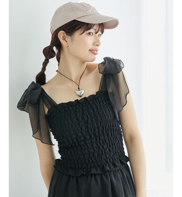 MAJESTICLEGON「カップ付肩リボンシャーリングキャミ」|キャミソール|