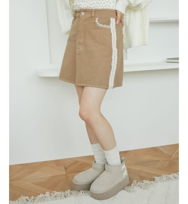 MAJESTICLEGON「レースラインミニスカート」|スカート|ベージュ