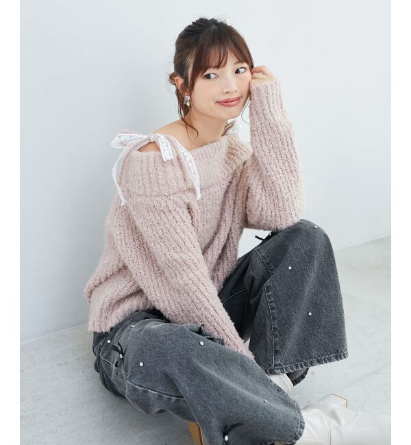  「◎レースリボンオフショルニット」|ニット・セーター|