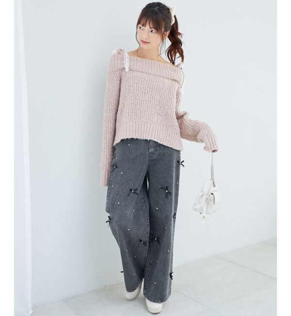  「◎レースリボンオフショルニット」|ニット・セーター|