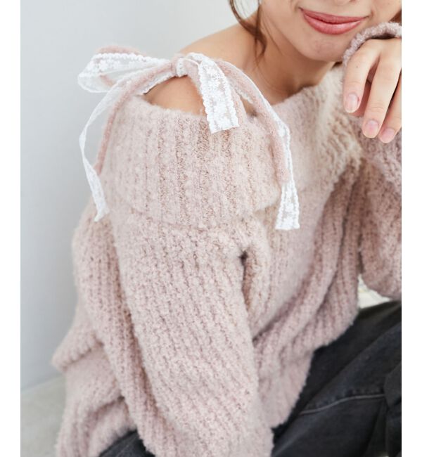  「◎レースリボンオフショルニット」|ニット・セーター|
