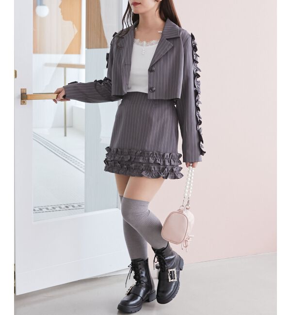 MAJESTICLEGON「ブローチセットホイップフリルジャケット」|その他|グレー柄