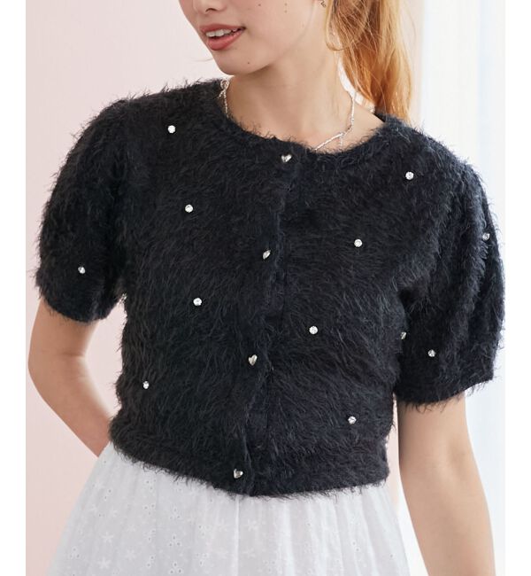  「☆ふわふわビジュートップス」|Tシャツ・カットソー|ブラック