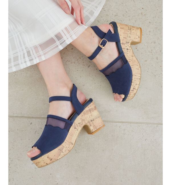  「スカラップシアーサンダル」|サンダル|ネイビー