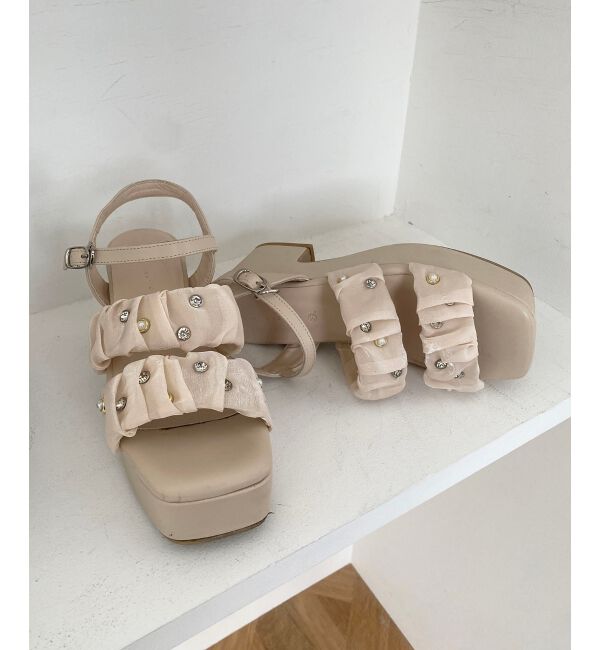  「シアービジュー厚底サンダル」|サンダル|