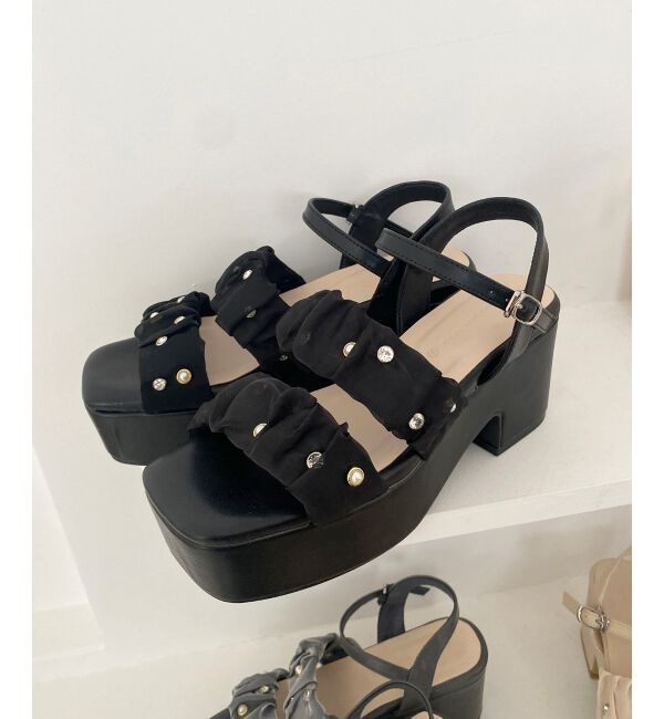  「シアービジュー厚底サンダル」|サンダル|