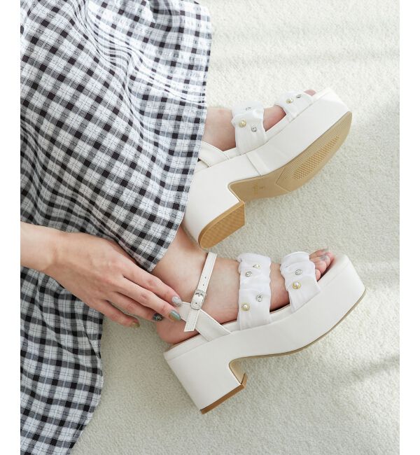  「シアービジュー厚底サンダル」|サンダル|