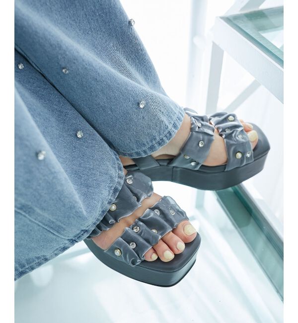  「シアービジュー厚底サンダル」|サンダル|Ｃ／グレー