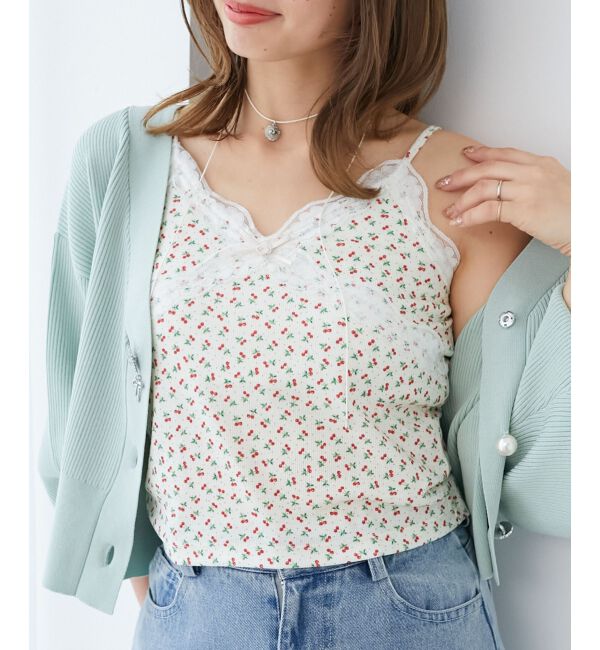  「カップ付きローズリボンキャミ」|キャミソール|レッド柄