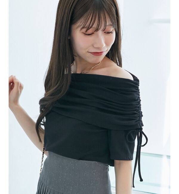 「サイドドロストオフショルカットトップス」|Tシャツ・カットソー|