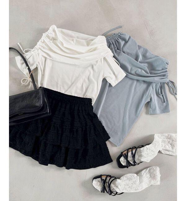  「サイドドロストオフショルカットトップス」|Tシャツ・カットソー|