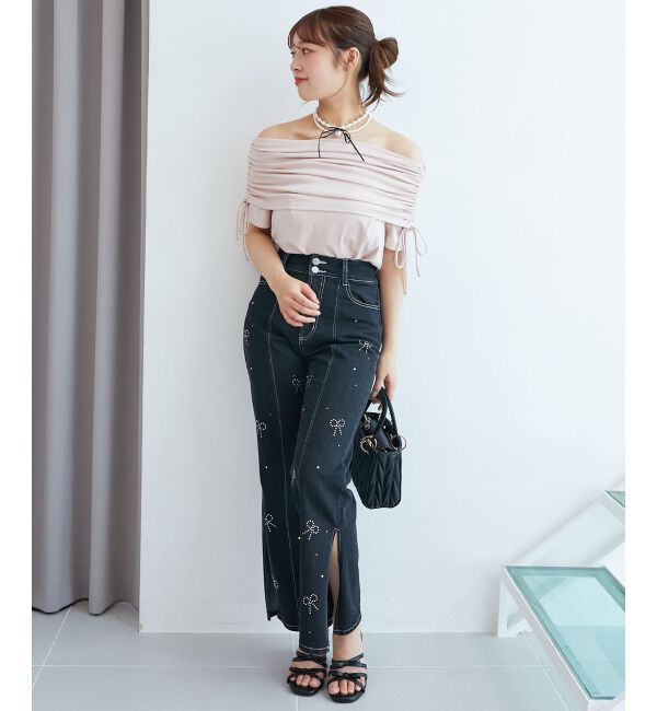  「サイドドロストオフショルカットトップス」|Tシャツ・カットソー|