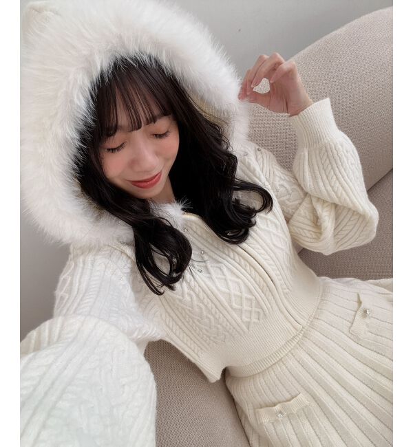  「キラキラフード付きニットパーカー」|パーカー|