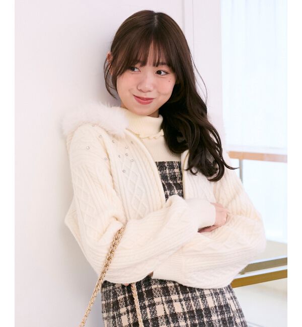  「キラキラフード付きニットパーカー」|パーカー|