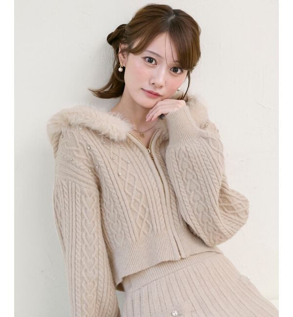  「キラキラフード付きニットパーカー」|パーカー|