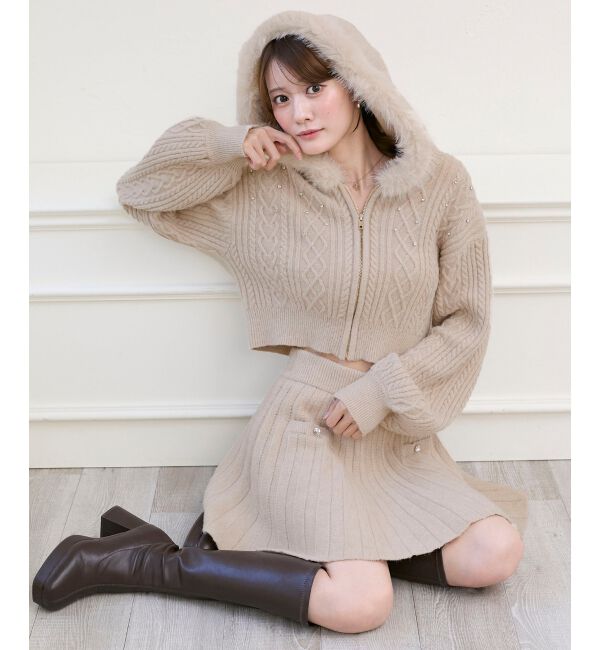  「キラキラフード付きニットパーカー」|パーカー|