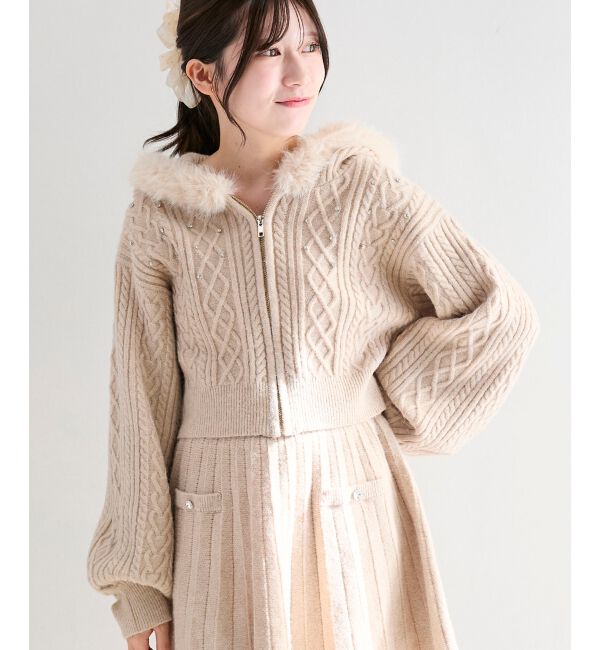  「キラキラフード付きニットパーカー」|パーカー|