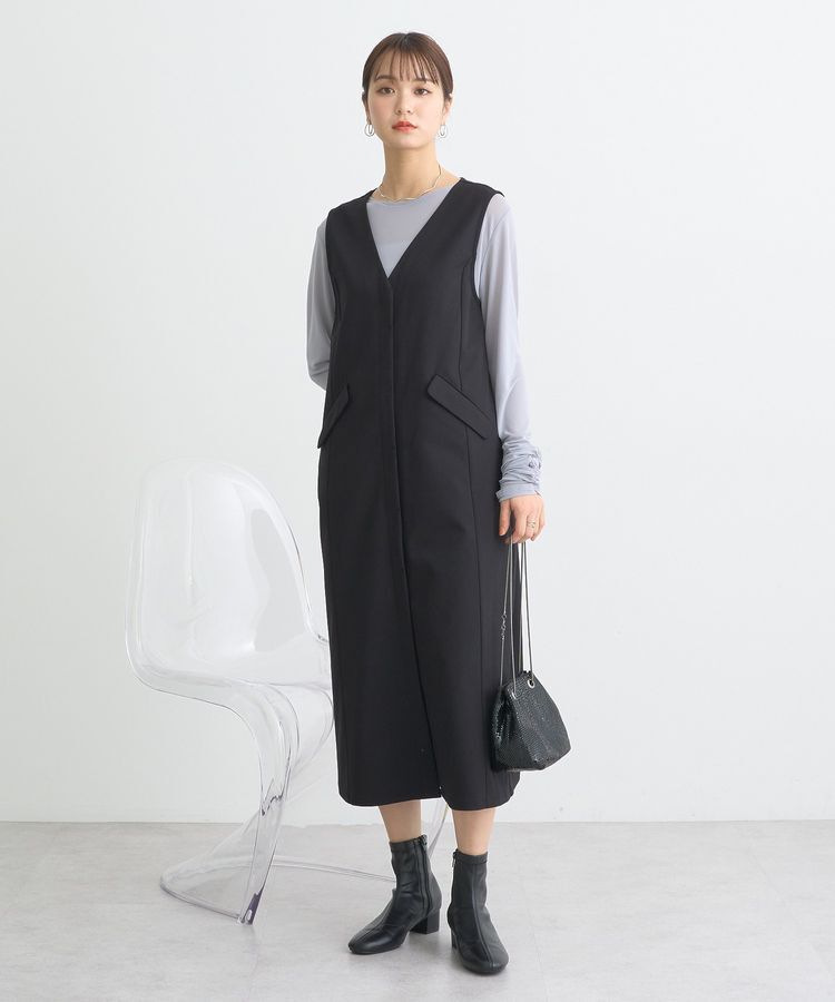 earth music&ecology「ジレワンピース」|ジャンパースカート|Black