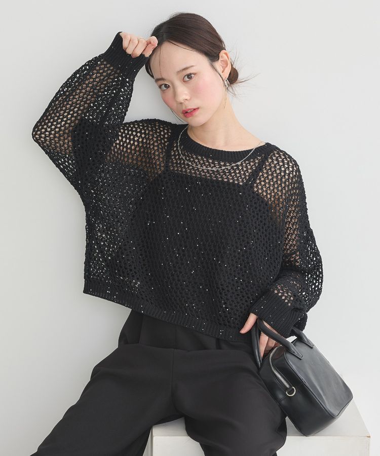 earth music&ecology「スパンコールメッシュニットプルオーバー」|ニット・セーター|
