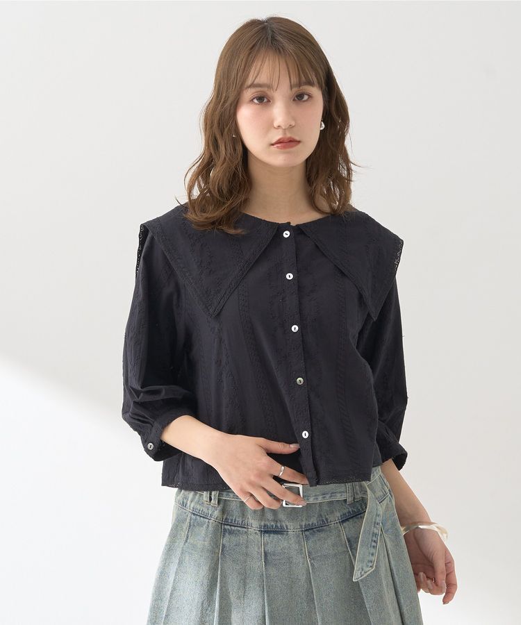 earth music&ecology「ビッグカラー刺繍ブラウス」|シャツ・ブラウス|