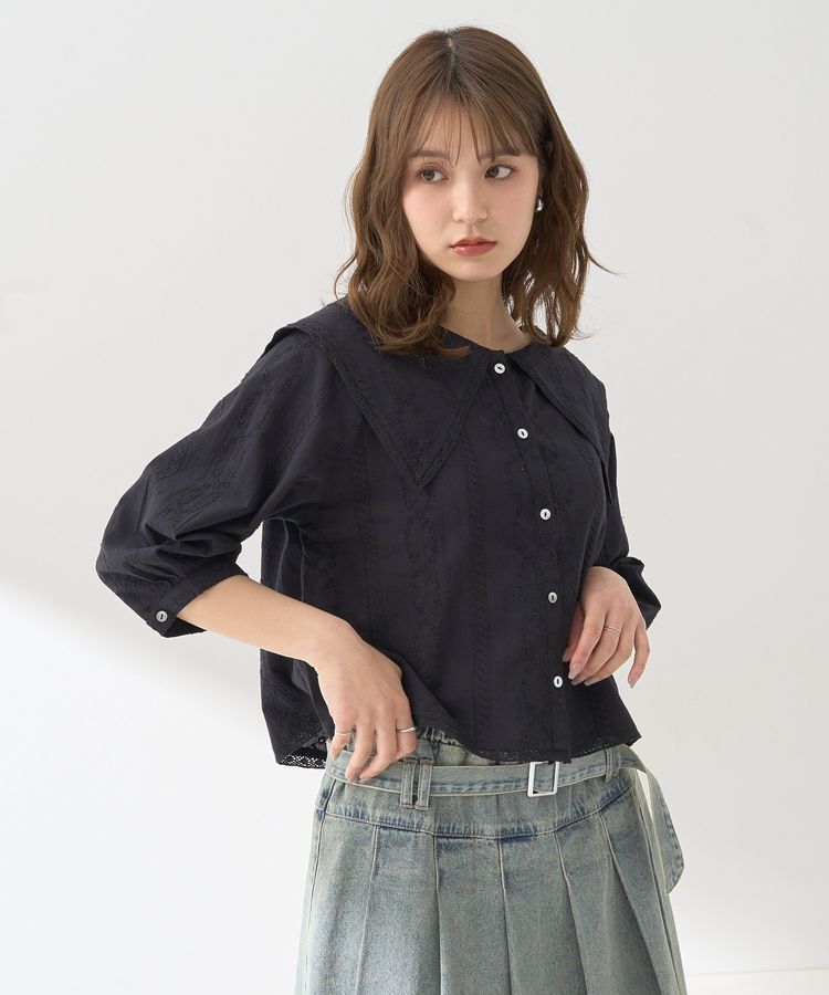 earth music&ecology「ビッグカラー刺繍ブラウス」|シャツ・ブラウス|