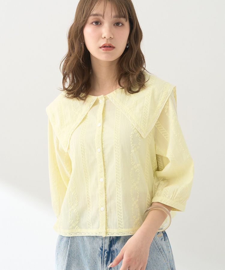 earth music&ecology「ビッグカラー刺繍ブラウス」|シャツ・ブラウス|