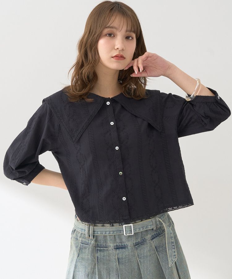 earth music&ecology「ビッグカラー刺繍ブラウス」|シャツ・ブラウス|