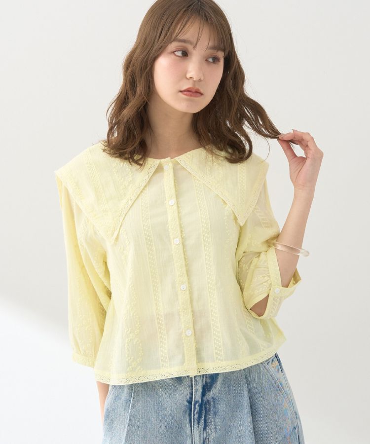 earth music&ecology「ビッグカラー刺繍ブラウス」|シャツ・ブラウス|Yellow