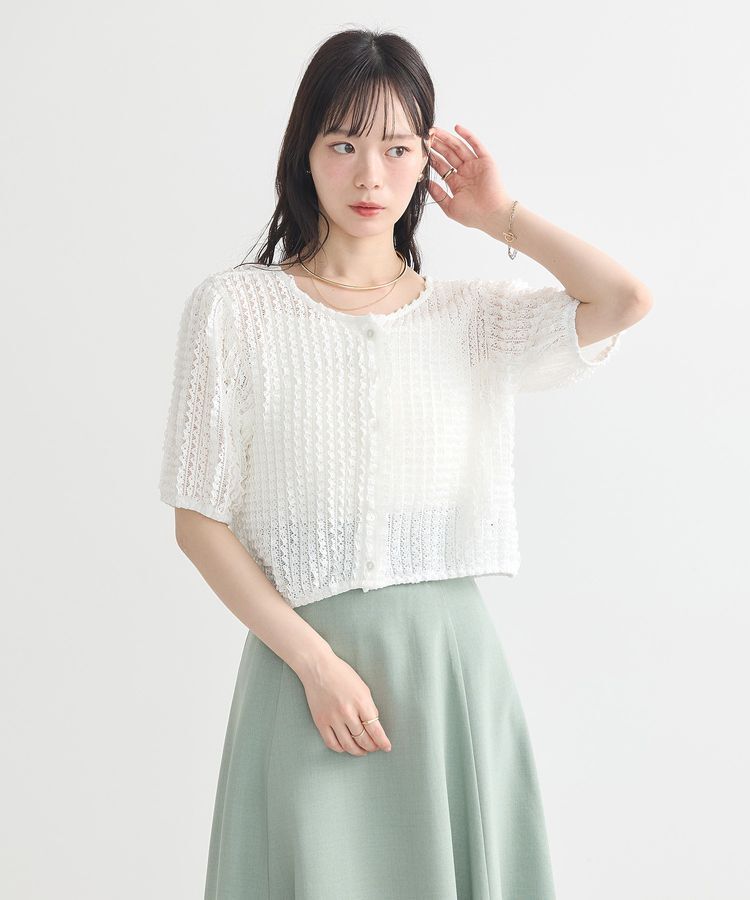 earth music&ecology「ミニフリルカットレースアンサンブル」|カーディガン|