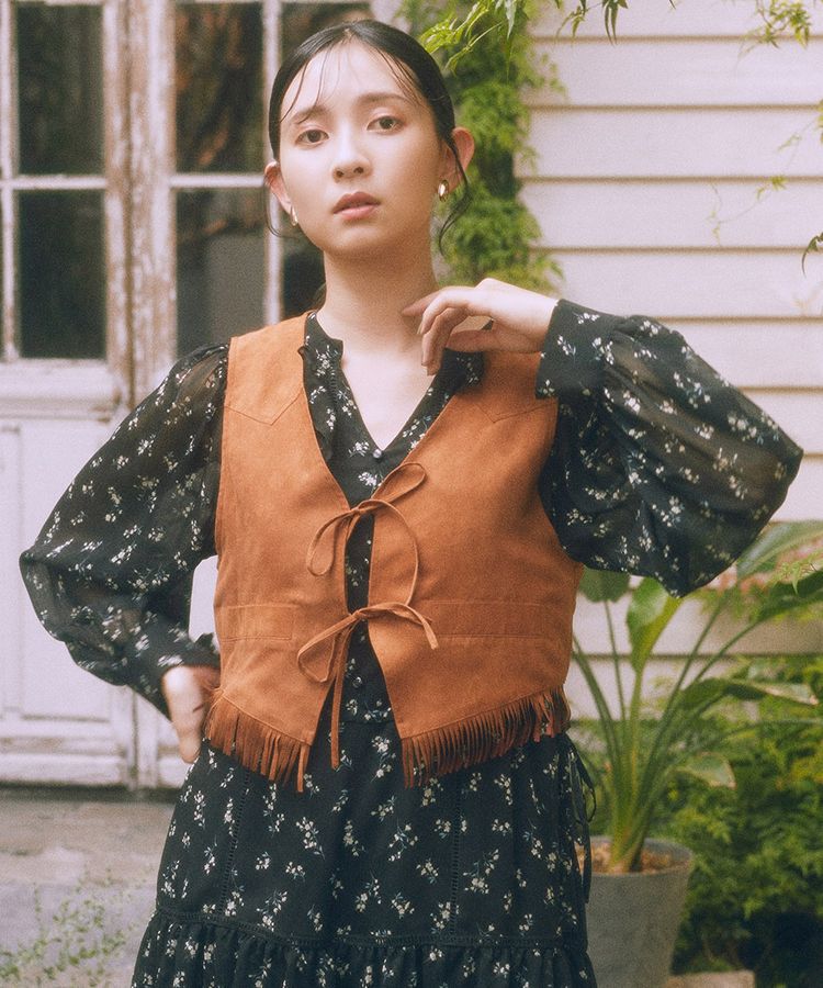 earth music&ecology「スウェード調フリンジベスト」|ベスト・ジレ|