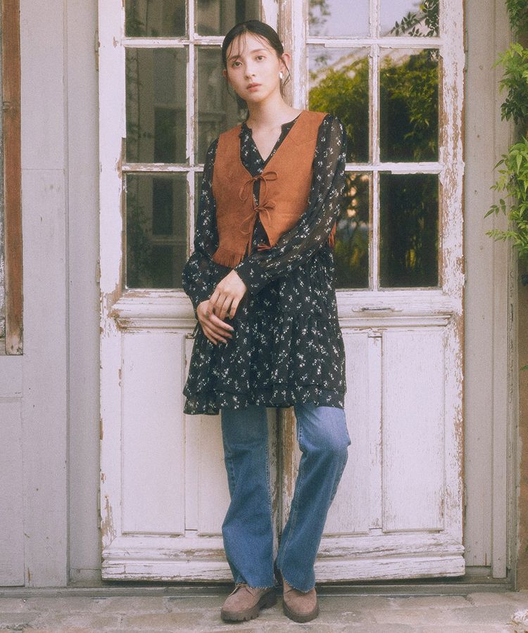 earth music&ecology「スウェード調フリンジベスト」|ベスト・ジレ|