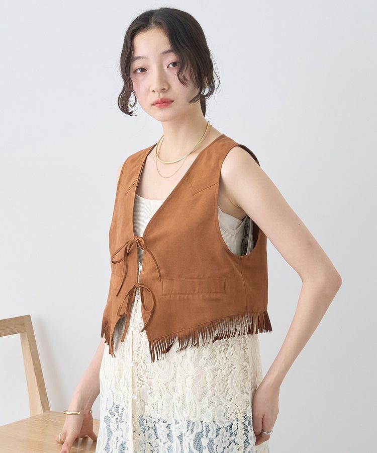 earth music&ecology「スウェード調フリンジベスト」|ベスト・ジレ|